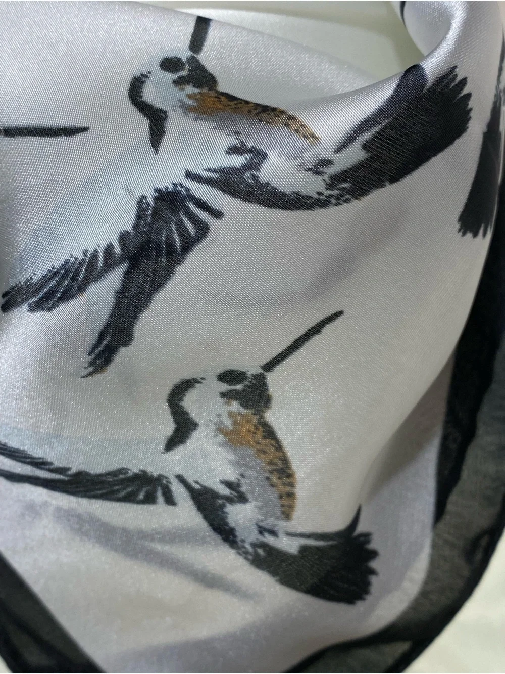 Unique Vintage White and Black Bird Print Square Scarf